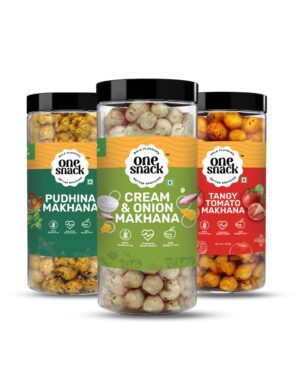 Flavoured Makhana Combo Makhana Pudhina Makhana Tangy Tomato Makhana Cream & Onion Makhana